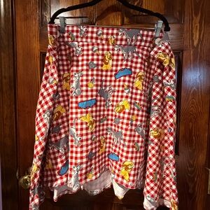 Red Checkered Cartoon Print Skirt